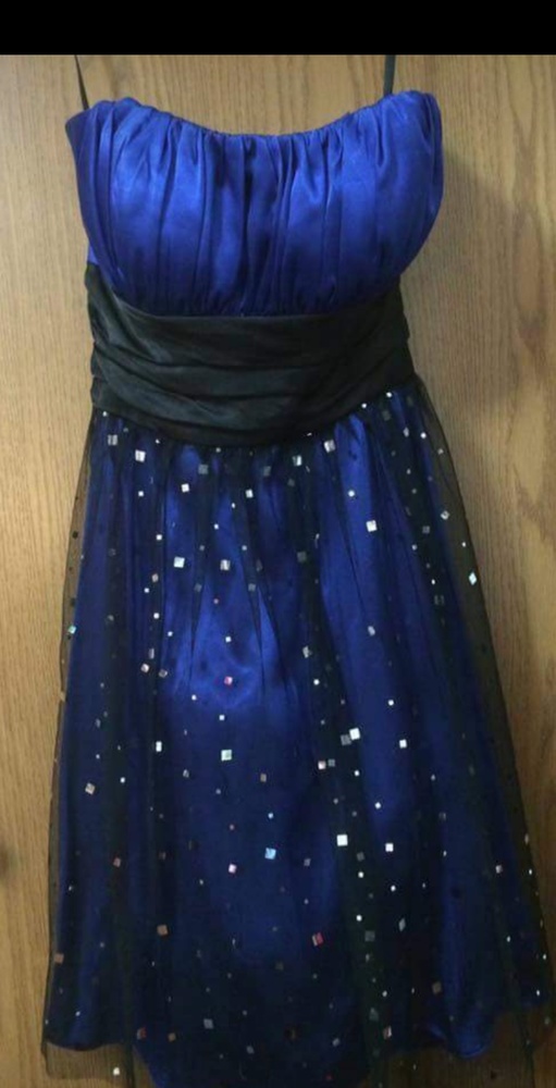 Size 1 Navy Blue/Black Strapless Sparkly Dress